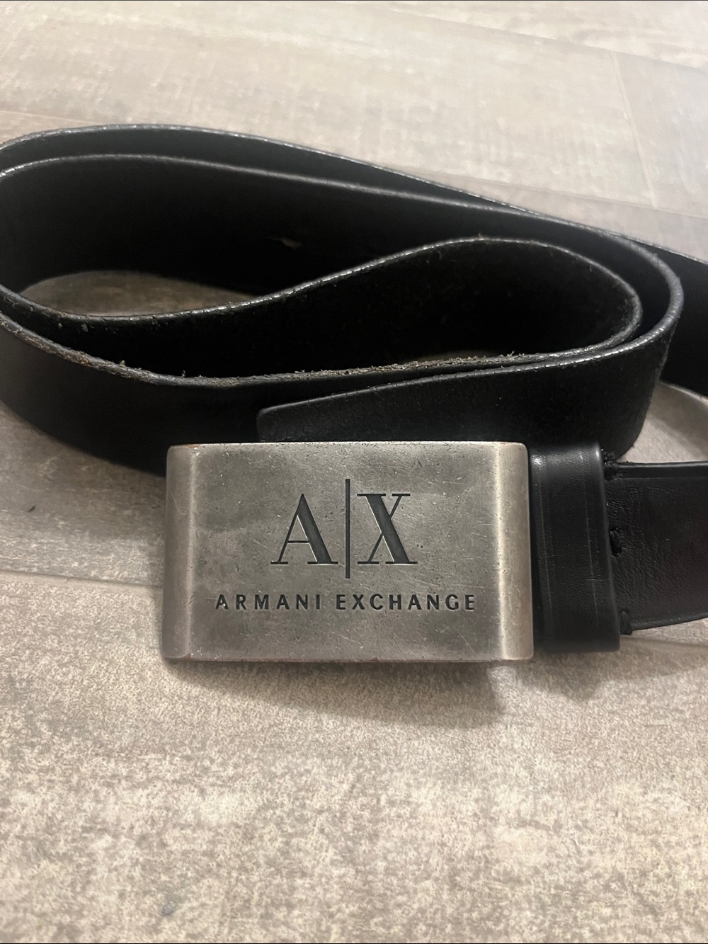 Armani Exchange Metallic Silver Logo Buckle